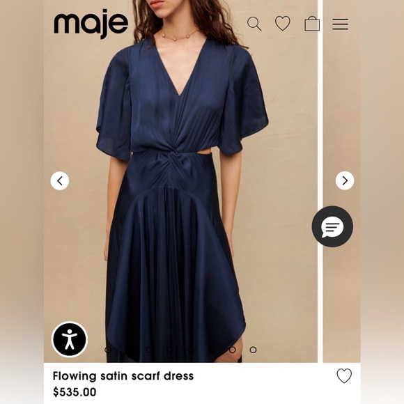 Maje Flowing satin scarf navy dress sz36 - Picture 9 of 12